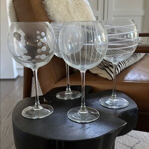 Set of 4 Mikasa Cheers Fine Crystal Etched Glass Balloon Wine Glasses 24oz
